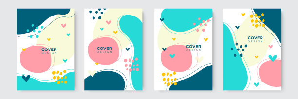 简单的现代粉彩土色调手绘书籍封面设计与斑点，液体，点，几何，和抽象的形状。抽象现代封面模板图片下载