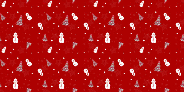 圣诞节无缝图案，抽象圣诞树和雪人无缝图案的红色背景图片下载