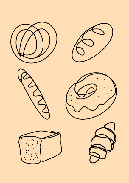 面包在连续的线条艺术风格素描图片下载