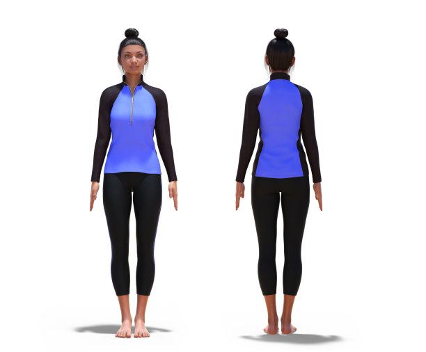 背面和前面的姿势3D女人与运动装备在瑜伽山姿势在白色图片下载