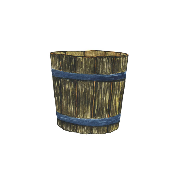 木桶被隔离在白色背景上。水彩手绘插图。空篮子装水或牛奶。完美的印刷，贴纸，海报。图片下载