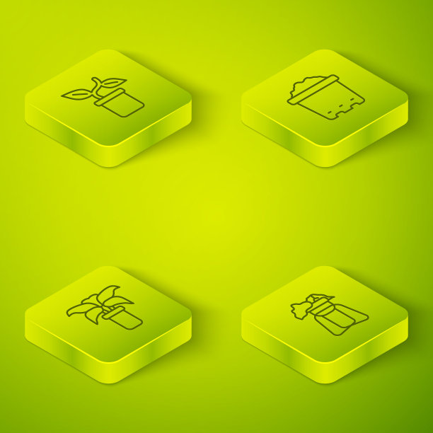 设置等距线花盆与土壤，异域热带植物在花盆，植物的立场和图标。向量图片下载