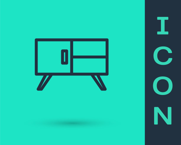 黑色线的抽屉柜图标隔离在绿色背景。向量图片下载