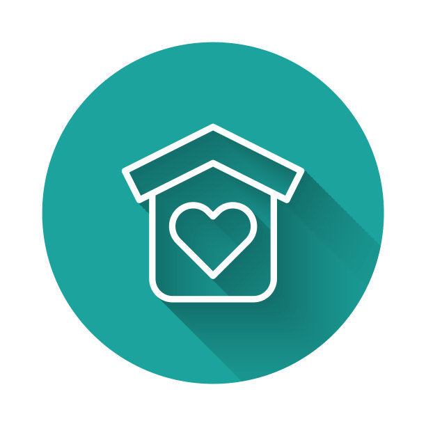 白线庇护所为无家可归的图标孤立与长阴影背景。紧急住房，为无家可归的人、流浪者和乞丐提供的临时住所。绿色圆圈按钮。向量图片下载