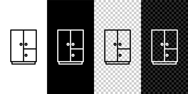 集线衣柜图标孤立在黑白背景上。向量图片下载