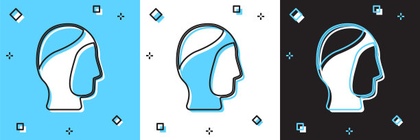 将潜水帽图标隔离在蓝色和白色，黑色的背景上。鱼叉帽，冬泳帽。在水下潜水设备。向量图片下载