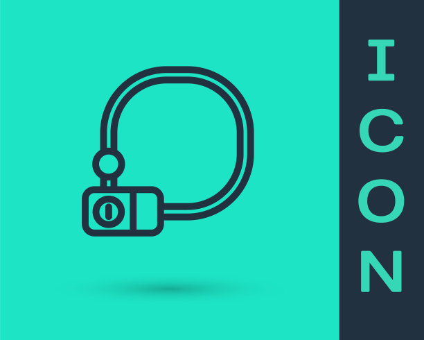 黑线自行车锁U形工业图标孤立在绿色背景。向量图片下载
