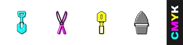 设置铲子，园艺手工剪刀，仙人掌仙人掌花盆图标。向量图片下载