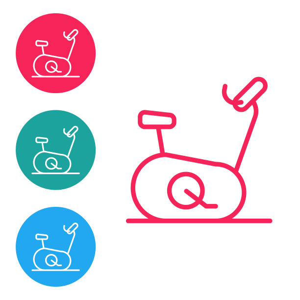 红线静止自行车图标孤立在白色背景。自行车运动。在圆形按钮中设置图标。向量图片下载