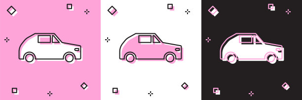 设置汽车图标孤立在粉红色和白色，黑色的背景。向量图片下载
