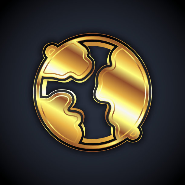 金色全球图标孤立在黑色背景。在全球销。向量图片下载