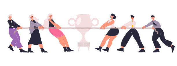 商务办公室团队企业专业竞争的隐喻。业务人员团队拉绳竞赛矢量插图。竞争的商业人士图片下载