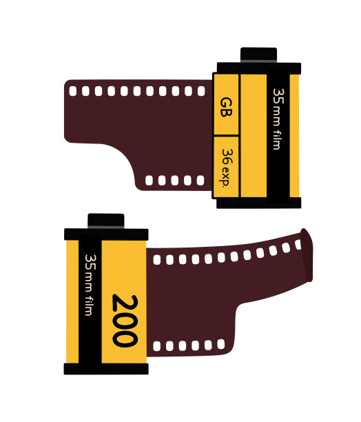 手绘一套35毫米胶卷卷。图片下载