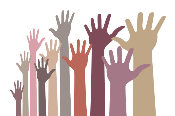 单色上手彩色扭曲图标。举起手来。矢量logo扭曲插图图片下载