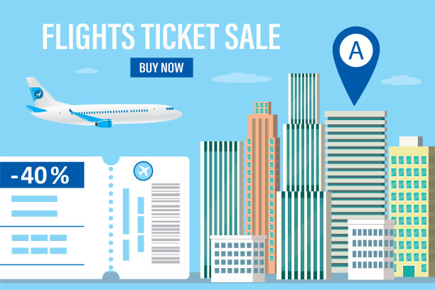 机票销售，登陆页面。大幅度打折出售机票。登机牌，飞机起飞。城市景观，旅行目的地图片下载