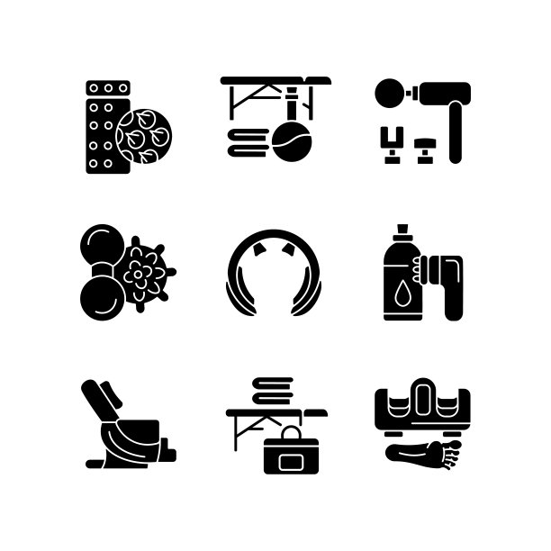 电动按摩器黑色字形图标设置在空白图片下载