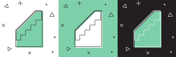 设置楼梯图标孤立在白色和绿色图片下载