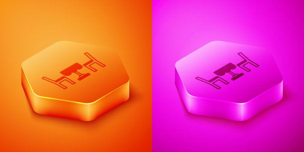 等距法国咖啡馆图标孤立在橙色和图片下载