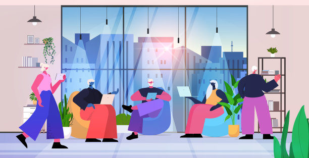 高级商务人员团队使用数码设备，商务人员在现代办公室工作图片下载