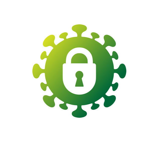 创意COVID-19冠状病毒锁标志矢量图片下载