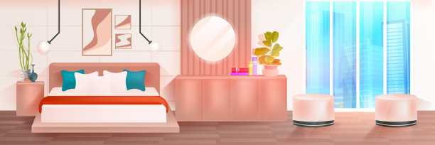 现代卧室内部空荡荡的没有人住的房间配有家具图片下载