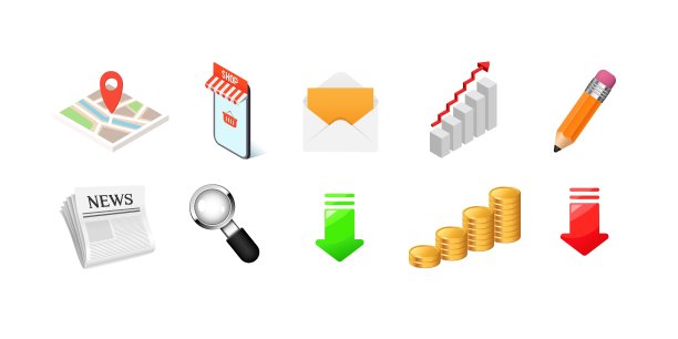 一套用于商业的3d图片。矢量三维图标。图片下载