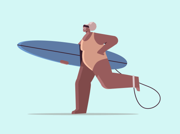 老年妇女与冲浪板持有冲浪板的非裔美国人夏季度假积极老年概念图片下载