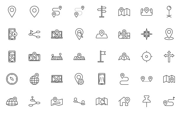 一套位置线图标，地图，大头针，导航图片下载