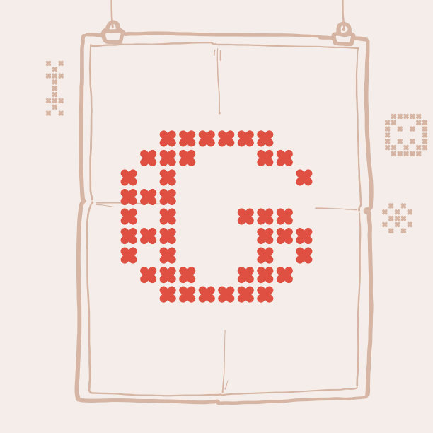 G标志字母是用厚圆针线织成的。带有一套奖励图标的扁平样式的字母。图片下载