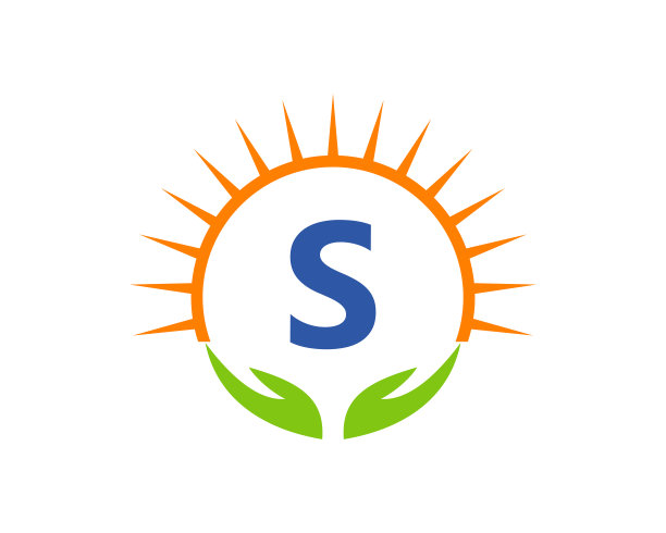 慈善标志与手，太阳和S字母概念。字母S慈善标志模板捐赠组织标志矢量图片下载