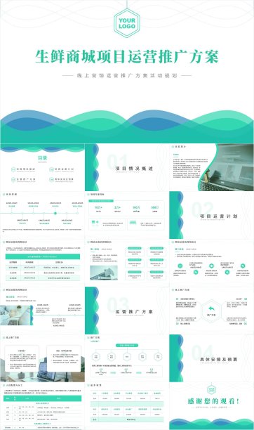 简约生鲜商城项目运营推广PPT素材图片