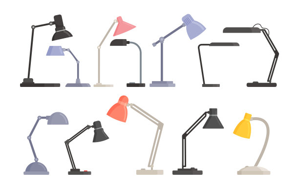 用于工作和房间照明的一套现代桌子转换灯。桌子灯泡，家庭装饰的电力供应图片下载