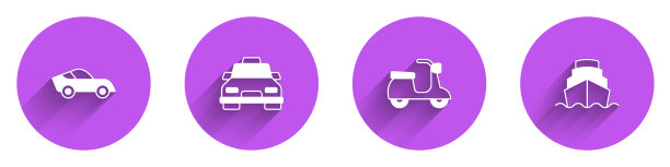 设置汽车、出租车、踏板车和游轮图标图片下载