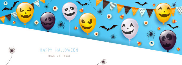 蓝色的快乐的万圣节旗帜与可怕的气球图片下载