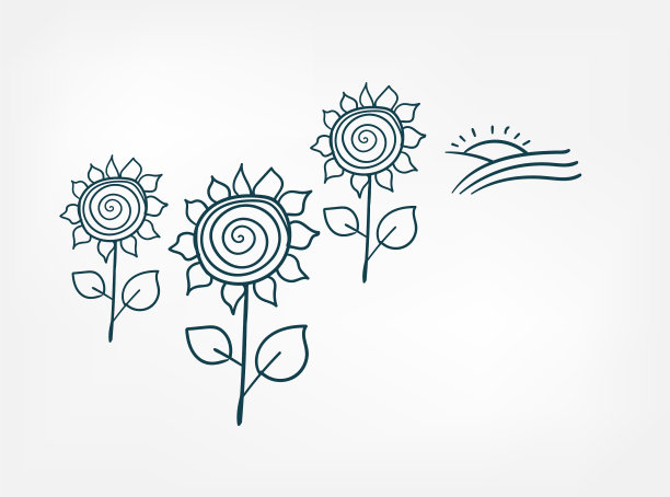 向日葵日落生态设置标志涂鸦图片下载