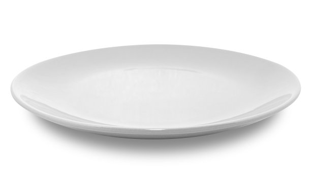 灰色圆形陶瓷板孤立在白色背景上。图片下载
