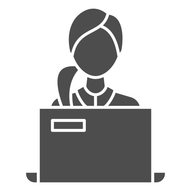 女学生工作在笔记本电脑固态图标图片下载