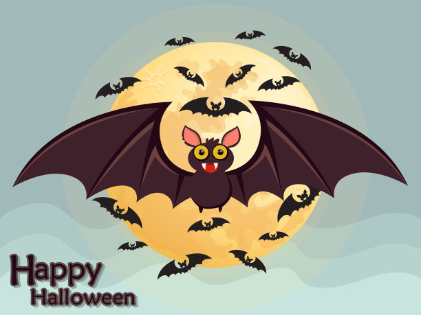 月亮背景上的万圣节飞行蝙蝠图片下载