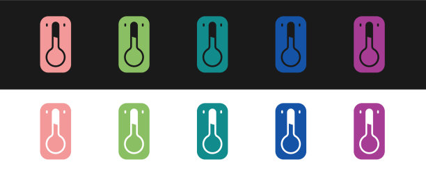 设置咖啡温度计图标隔离在黑色和图片下载