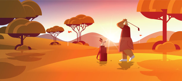 一位女士在阳光明媚的高尔夫球场打高尔夫球图片下载