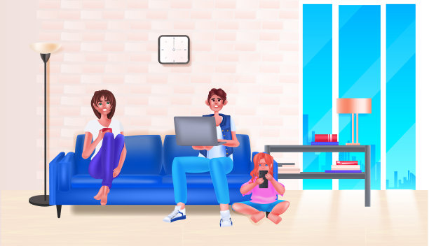 父母带着女儿使用电子设备图片下载