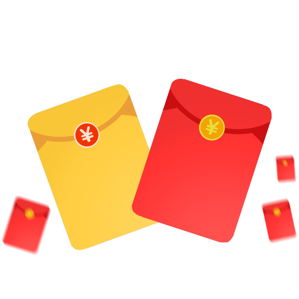 红色黄色红包卡通组合插画图片下载