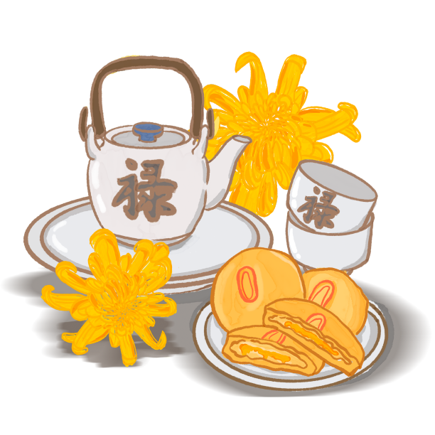 重阳节糕点菊花和酒素材图片