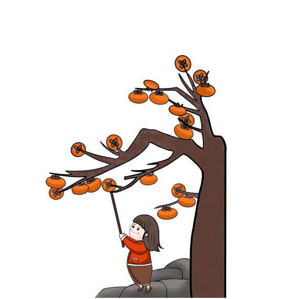 霜降柿子与女孩插画素材图片