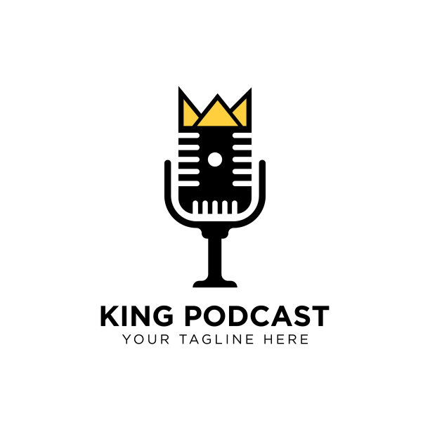 国王播客标志与黄金皇冠图标图片下载