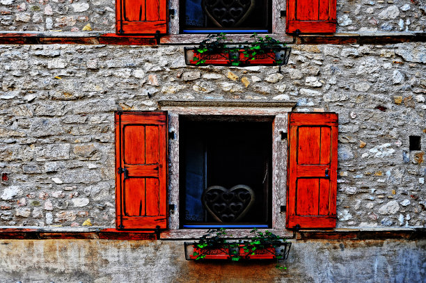 用天然花卉装饰的窗户图片下载