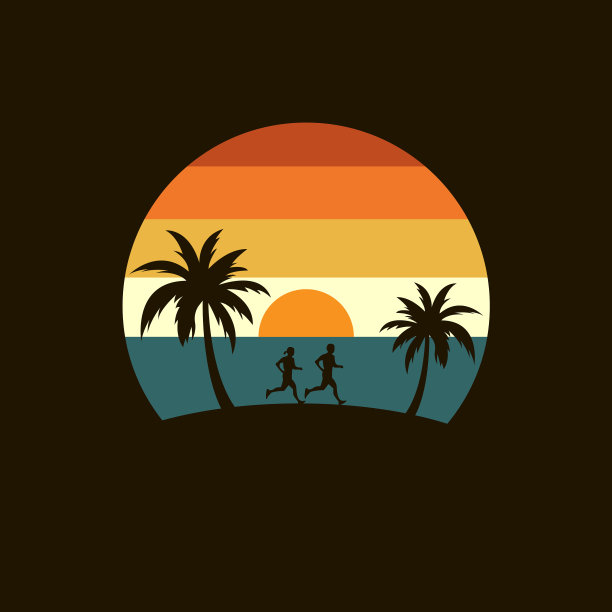 生命奔跑标志与棕榈树和海滩图片下载