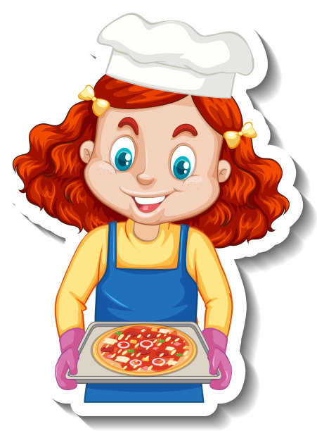 卡通人物贴纸，拿着厨师女孩图片下载