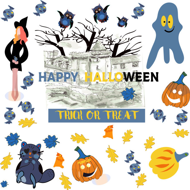 一套可爱的万圣节元素对象和图片下载