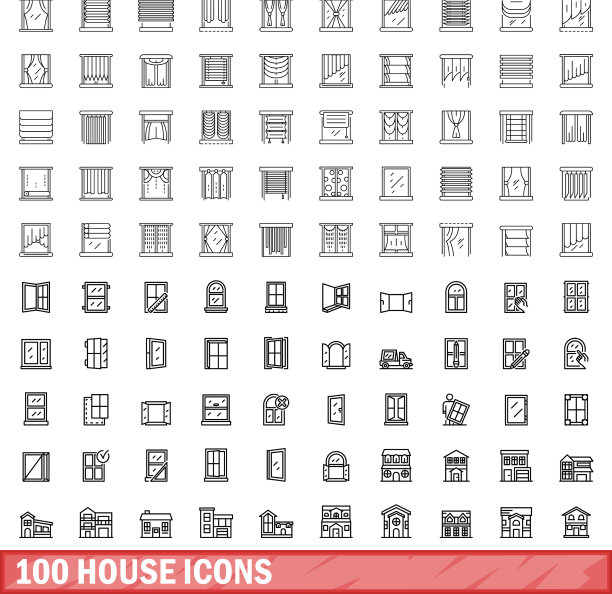 100个房子的图标设定了轮廓风格图片下载